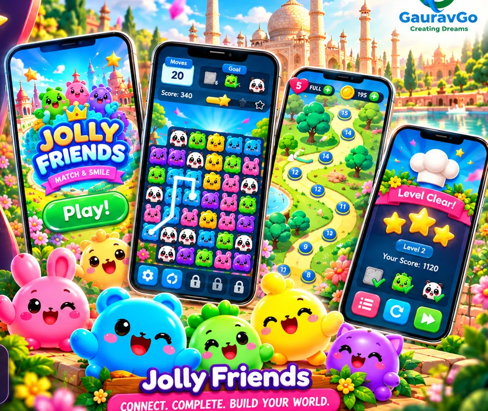 Jolly Friends mobile puzzle board and world progression